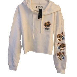 YRN YUNG RICH NATION CROP PULLOVER OVERSIZED FLORAL GRAPHIC HOODIE SWEATSHIRT